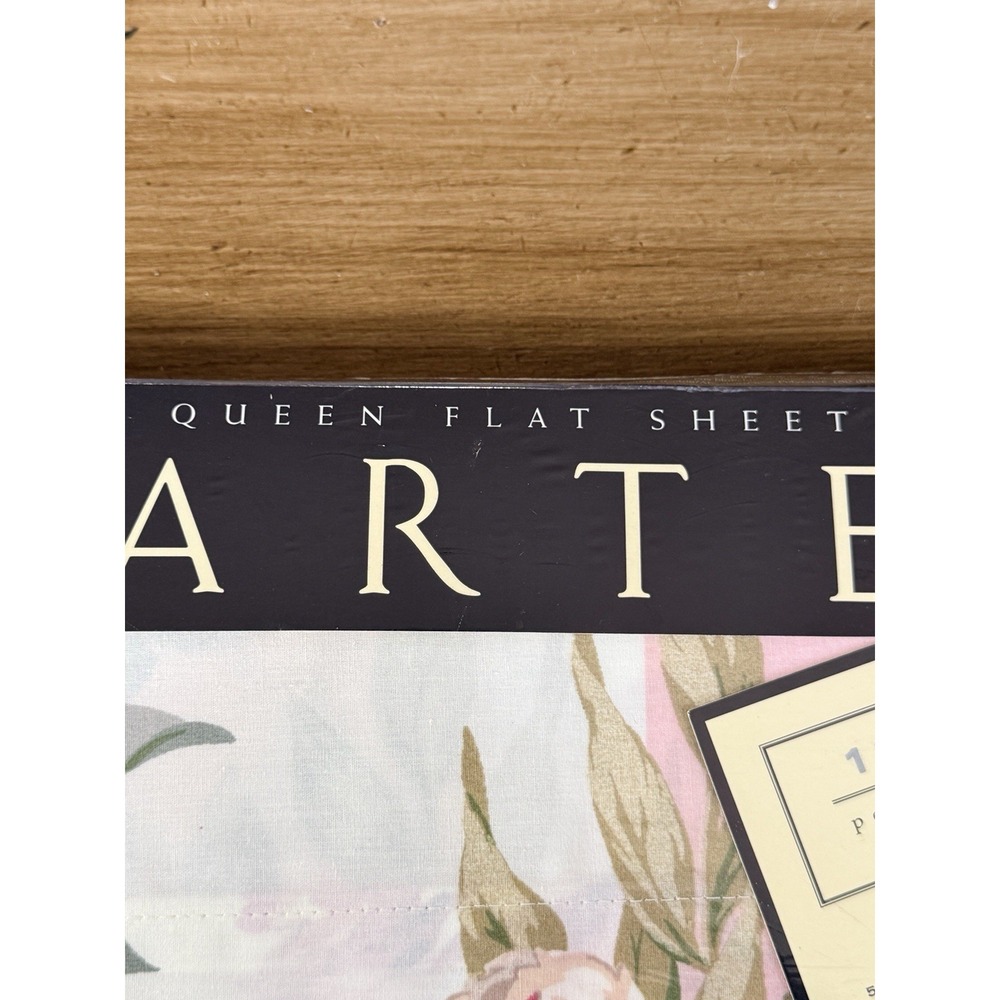 Martex Eternal Multi QUEEN FLAT Sheet 180 Percale Floral Stripe Pink Green VTG - Picture 4 of 5